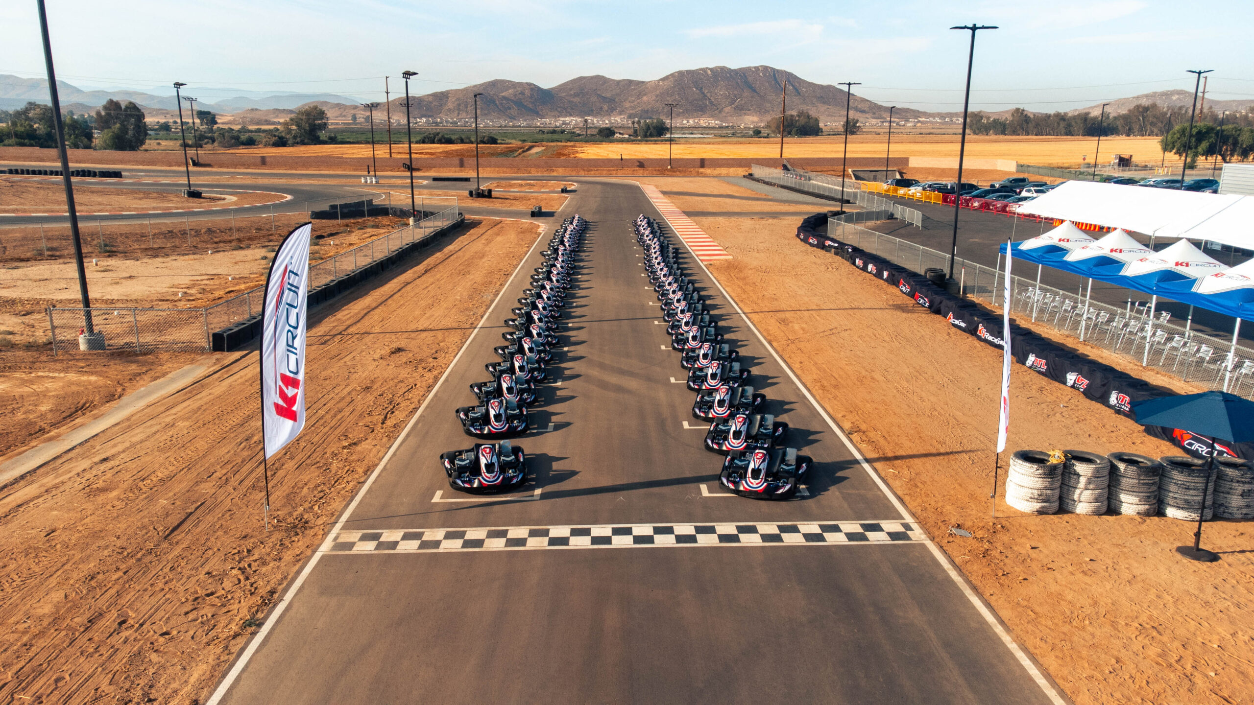 rows of karts lined up on the grid at k1 circuit