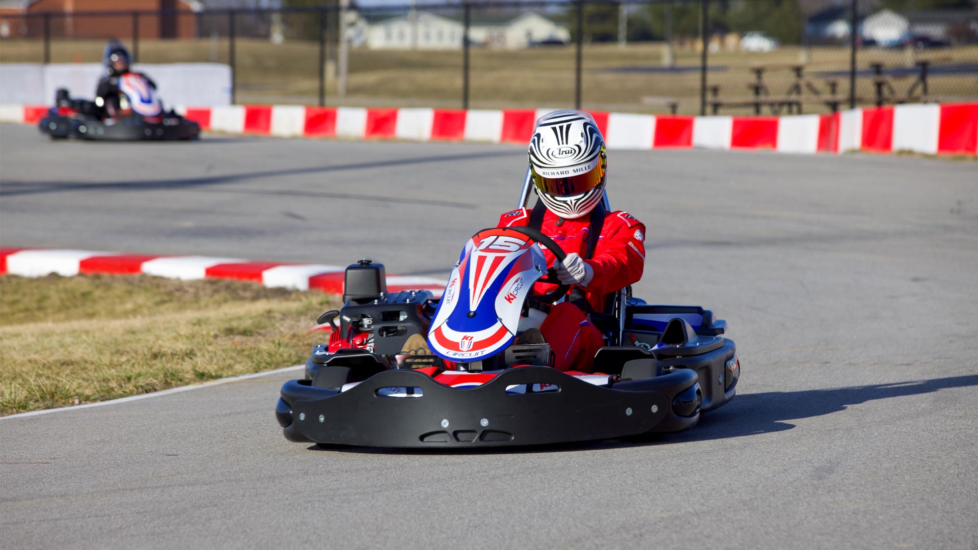 Driver racing go-karts at K1 Circuit Whiteland.