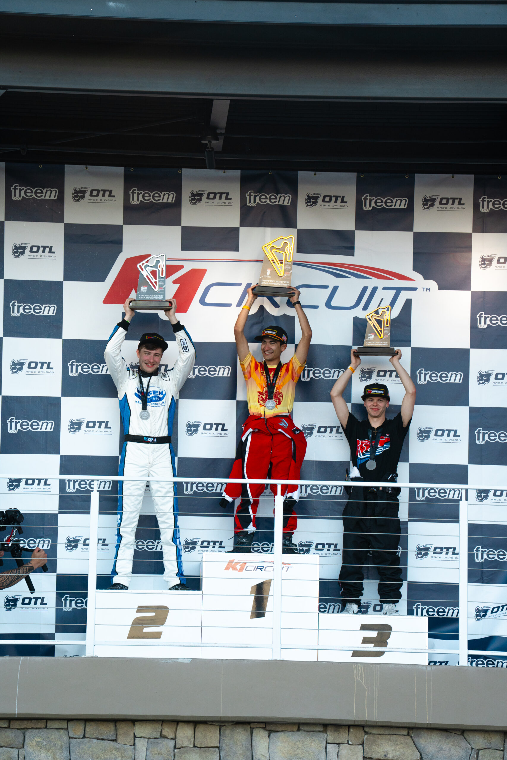 The podium for the 2025 K1 Speed Adult U.S. E-World Championship