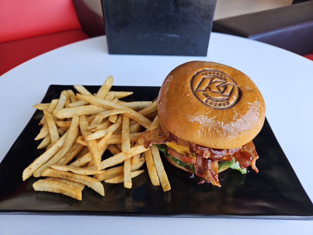 The burger and fries offered at K1 Circuit Winchester