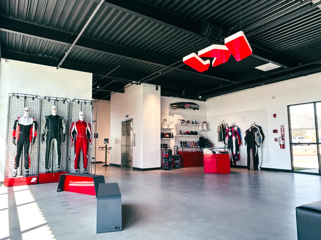 The Pro Shop at K1 Circuit Winchester, featuring race suits from K1 RaceGear and Freem