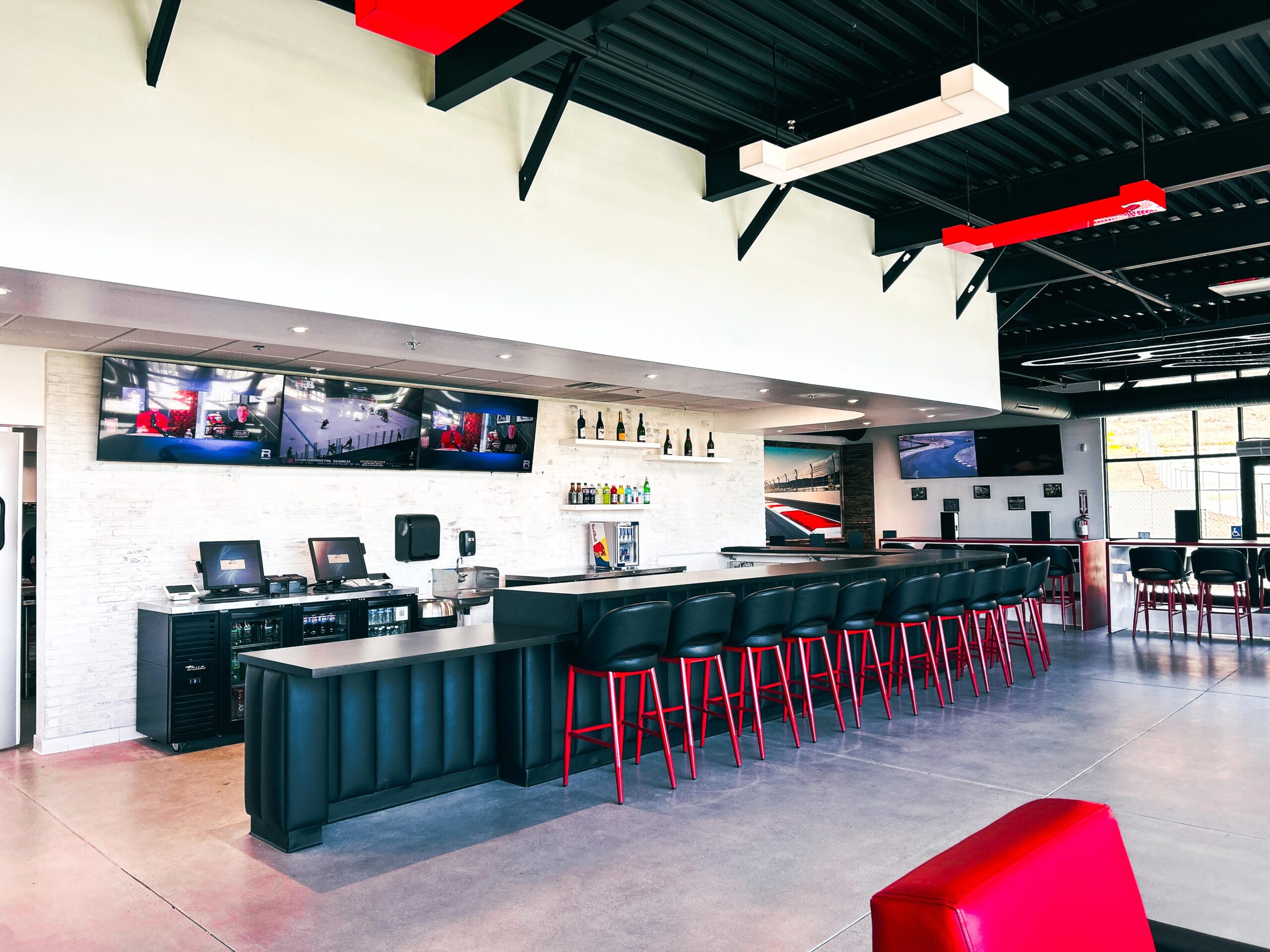 View of the bar at K1 Circuit Winchester's Paddock Lounge