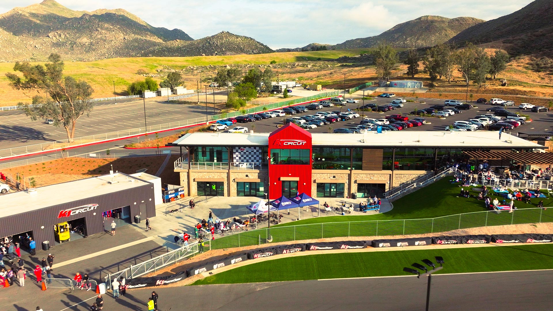 An aerial view of the building at K1 Circuit Winchester