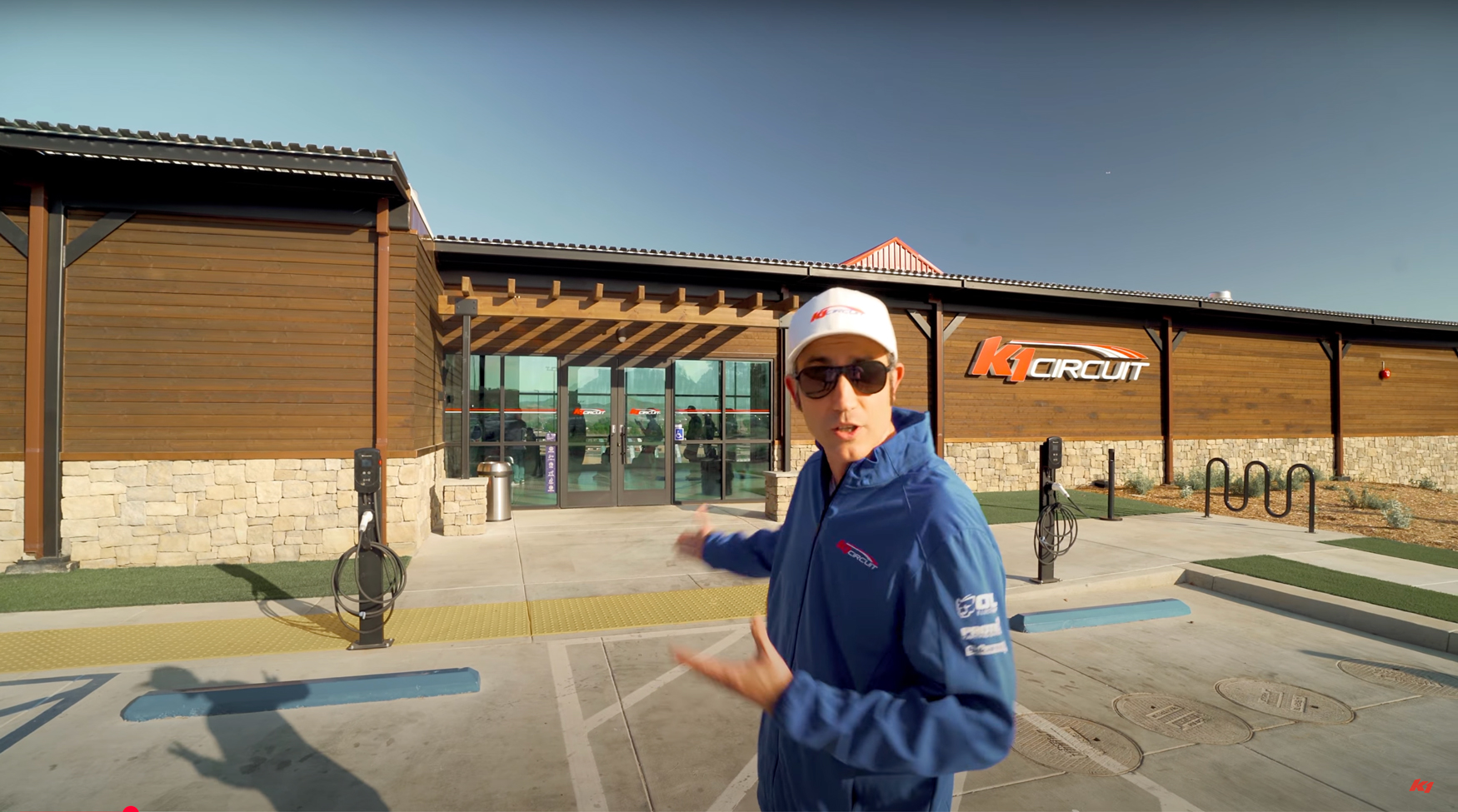 Ryan giving tour of the main building at K1 Circuit Winchester
