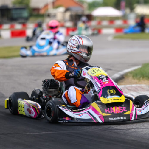 a go-kart racer competing at k1 circuit whiteland during indy karting league