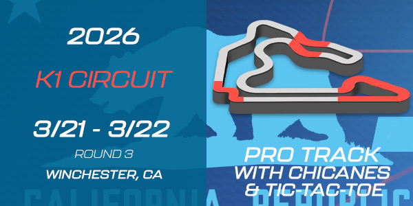 image of track layout for K1 Circuit Pro Track with Chicanes and Tic-Tac-Toe, Round 3 of COTF America