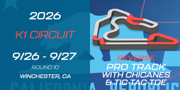 image of track layout for K1 Circuit Reverse Pro Track with Chicanes and Tic-Tac-Toe, Round 10 of COTF America