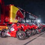Rows of Ducati motorcycles lined up on display at K1 Circuit