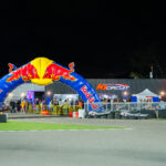 A Red Bull arch marks the entrance to the go-kart track at K1 Circuit in Winchester