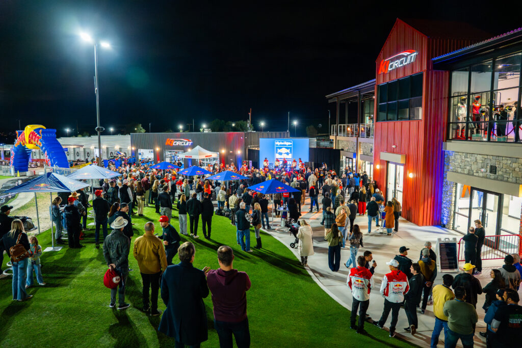 A wide-angle shot of the Red Bull / Troy Lee Designs / Ducati event at K1 Circuit in Winchester