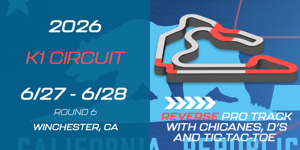 Round 6 track layout is K1 Circuit Reverse Pro Track with d's, chicanes, and tic-tac-toe
